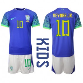 Brasilien Neymar Jr #10 Borta Kläder Barn VM 2022 Kortärmad (+ Korta byxor)